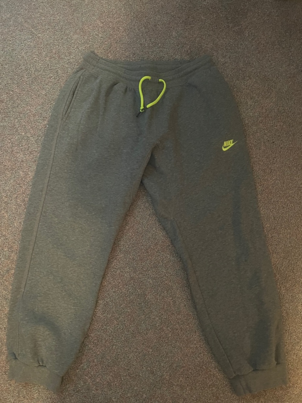 Nike Gray Sweatpants with Neon Yellow Drawstring